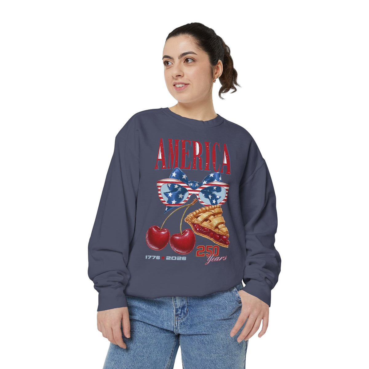 America 250th Anniversary Comfort Colors Sweatshirt, Patriotic Cherry Pie Crewneck, USA 1776 to 2026 Sweatshirt, Fourth of July Pullover