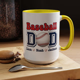 Custom Baseball Dad Coffee Mug with Kids Names, Personalized Sports Father's Day Gift, Cute Team Coach Appreciation Ceramic Tea Cup