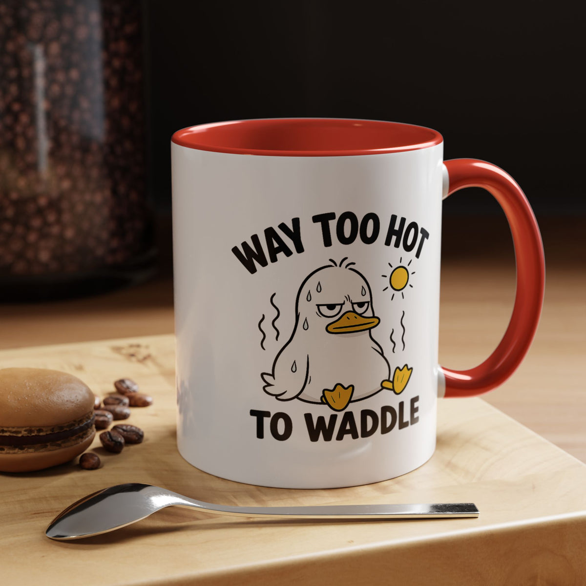 Way Too Hot to Waddle Coffee Mug, Funny Duck Lover Gift for Coworkers, Cute Summer Heat Sarcastic Ceramic Tea Cup with Orange Handle