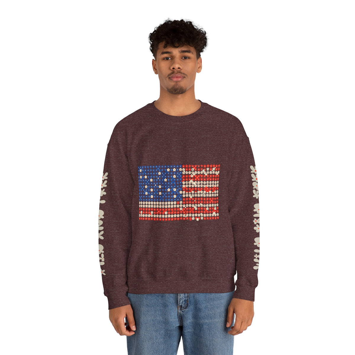Patriotic American Flag Sweatshirt, USA Floral Crewneck, Vintage Americana Pullover, Fourth of July Outfit, Summer Patriotic Gift for Her