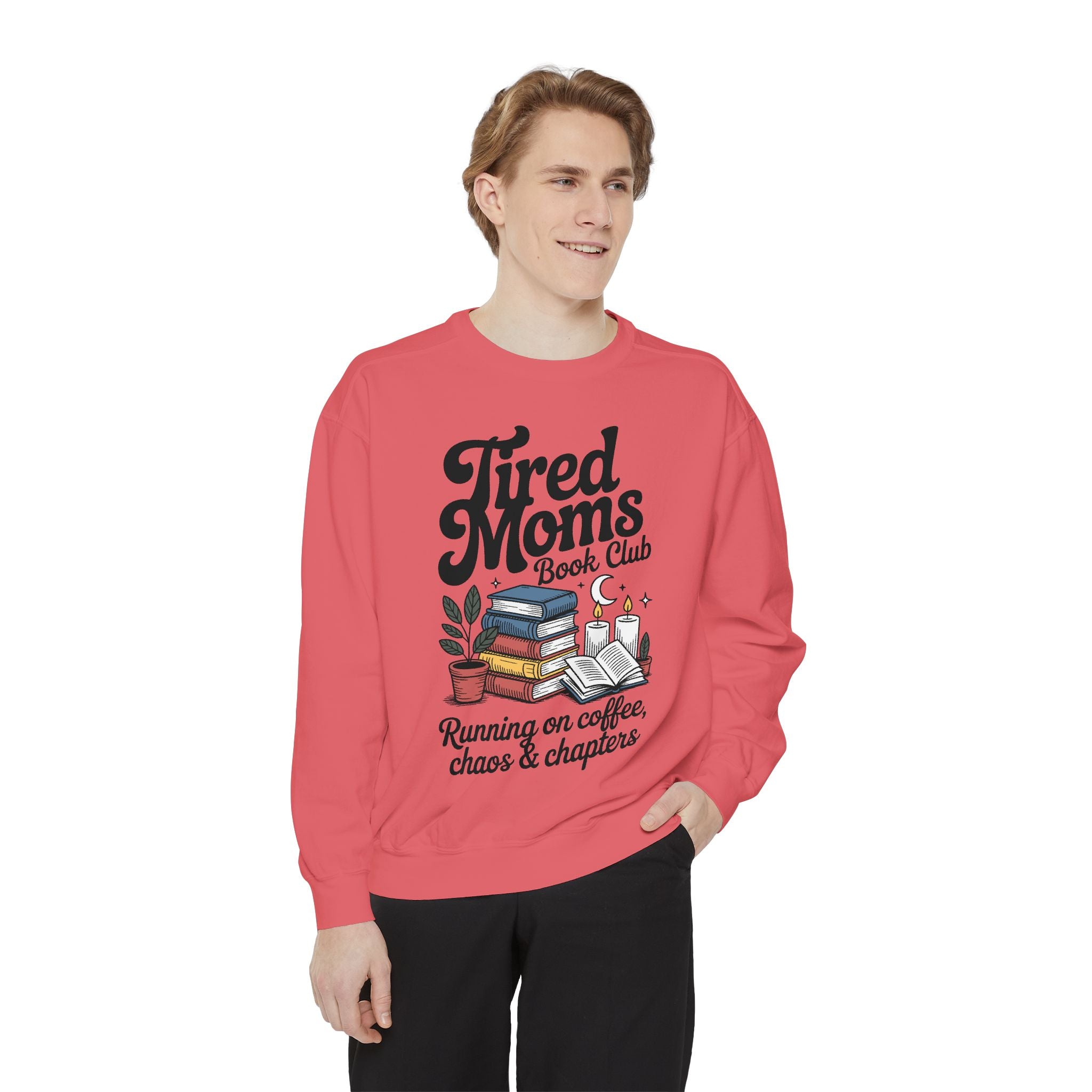 Tired Moms Book Club Comfort Colors Sweatshirt, Running on Coffee Chaos and Chapters Shirt, Book Lover Mom Gift