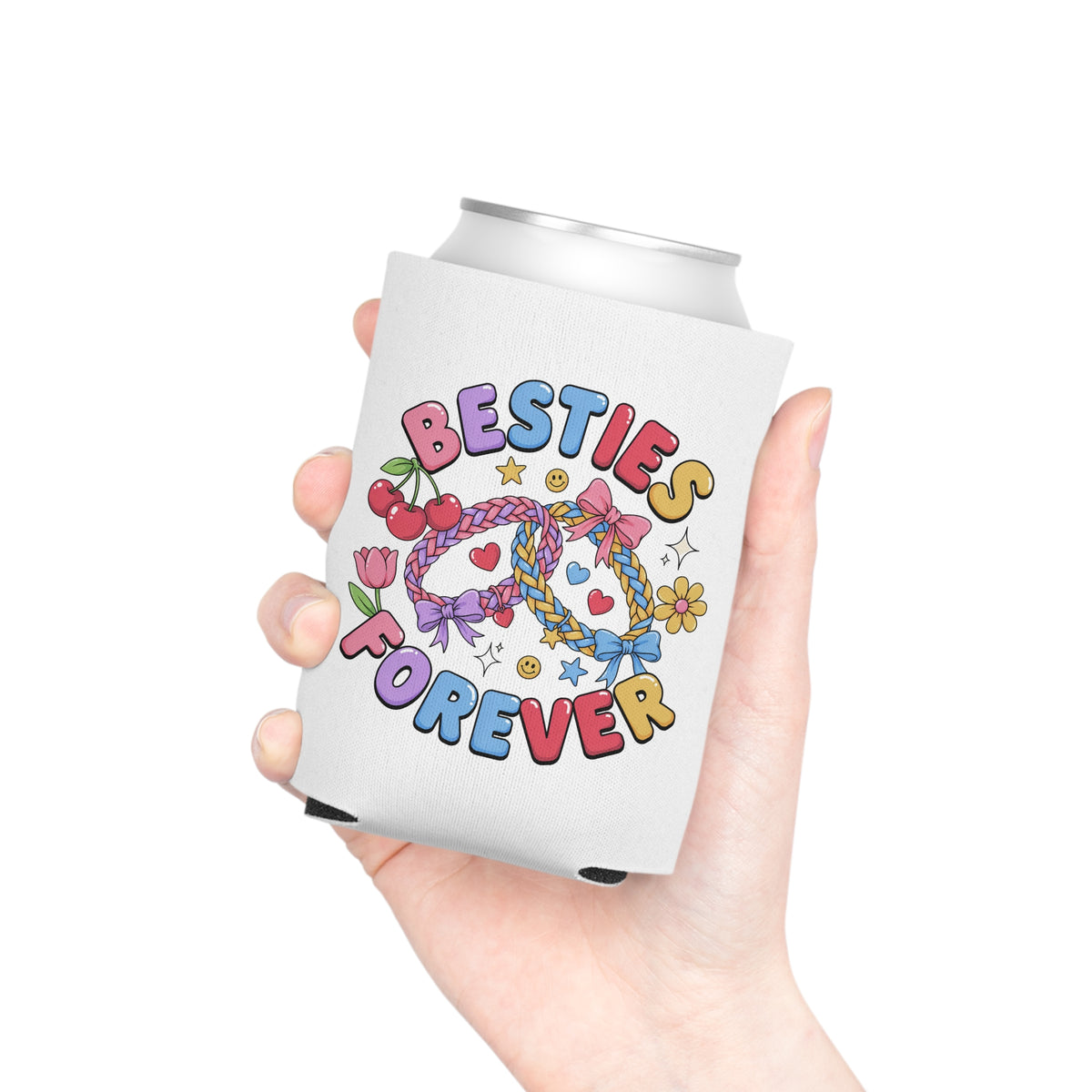 Besties Forever Can Cooler, Colorful Friendship Drink Sleeve, Cute Best Friend Gift, BFF Birthday Present for Besties and Friends