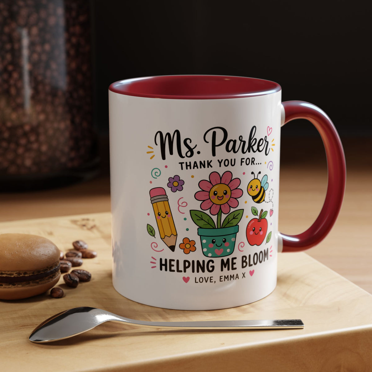 Personalized Teacher Appreciation Mug, Custom Teacher Thank You Coffee Mug, Helping Me Bloom Gift, End of School Year Teacher Gift