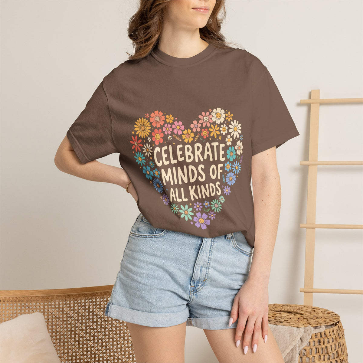 Comfort Colors Celebrate Minds of All Kinds Shirt, Autism Acceptance Flower Heart Tee, Neurodiversity Awareness Shirt, Teacher Gift