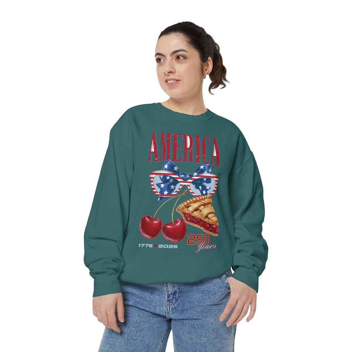 America 250th Anniversary Comfort Colors Sweatshirt, Patriotic Cherry Pie Crewneck, USA 1776 to 2026 Sweatshirt, Fourth of July Pullover