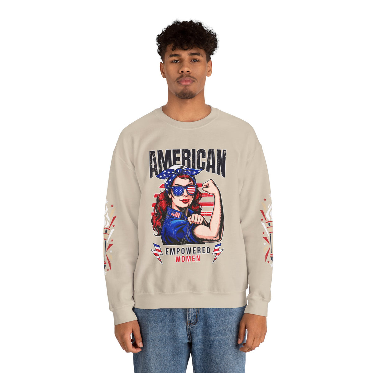 American Empowered Women Sweatshirt, Patriotic Rosie Style Crewneck, USA Flag Pullover, Fourth of July Outfit, Feminist Gift for Her
