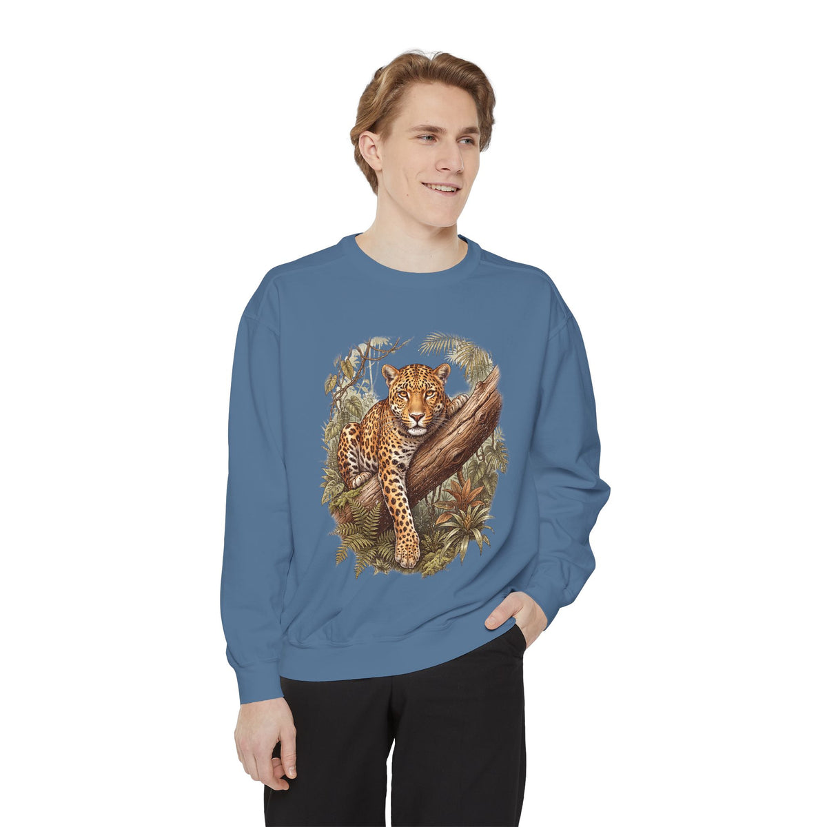 Vintage Leopard Jungle Sweatshirt, Tropical Big Cat Crewneck, Wildlife Nature Lover Gift, Botanical Safari Graphic Cozy Pullover Top
