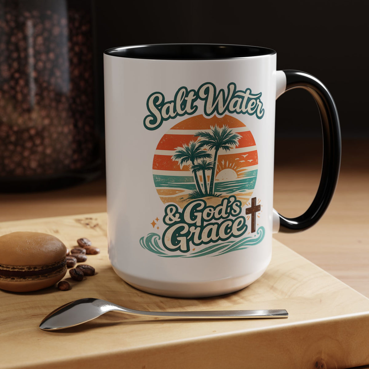 Christian Beach Lover Coffee Mug, Salt Water and God's Grace Mug, Coastal Faith Gift, Religious Ocean Lover Cup, Christian Gift
