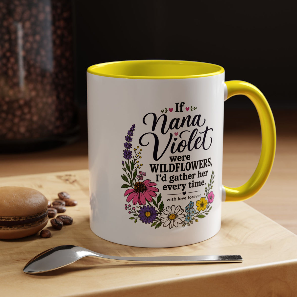 Nana Violet Wildflower Mug, Floral Grandmother Coffee Cup, Sentimental Gift from Grandchild, Birthday or Mothers Day Present
