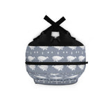 Personalized Whale Backpack for Kids, Custom Name School Bag, Blue Gray Ocean Animal Print, Nautical Bookbag