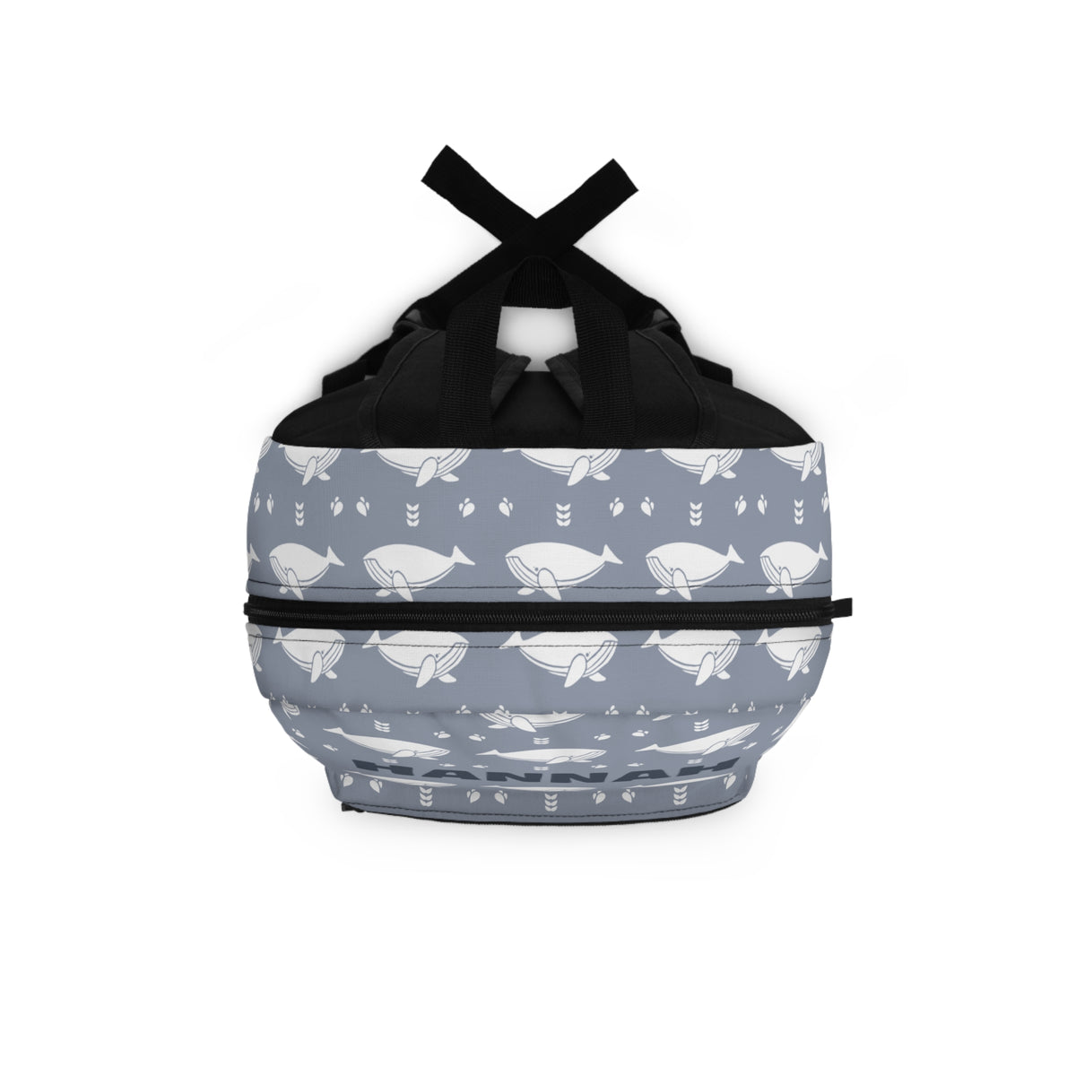 Personalized Whale Backpack for Kids, Custom Name School Bag, Blue Gray Ocean Animal Print, Nautical Bookbag