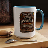 Funny Adult Humor Mug, Warning Total Asshole Coffee Mug, Sarcastic Gift for Men, Offensive Humor Cup, Funny Friend Gift