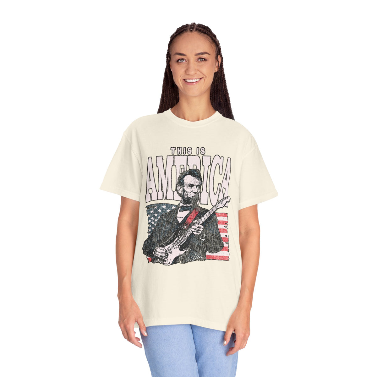 Abraham Lincoln Guitar Shirt, Funny This Is America Graphic, Gift for History Teachers and Music Lovers, Fourth of July Party Outfit