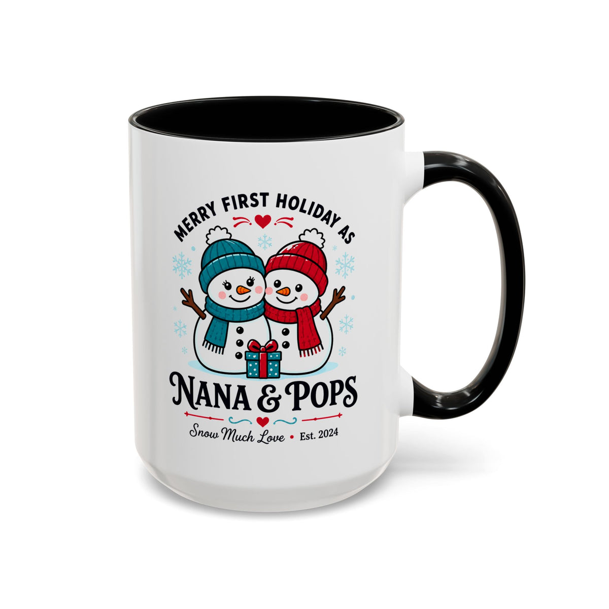 Personalized First Christmas Grandparents Mug, Nana and Pops Holiday Coffee Cup, New Grandparent Gift, Custom Names and Established Year