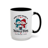 Personalized First Christmas Grandparents Mug, Nana and Pops Holiday Coffee Cup, New Grandparent Gift, Custom Names and Established Year