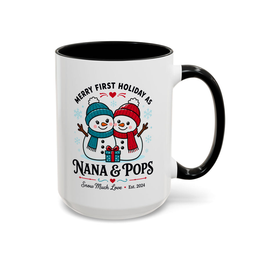 Personalized First Christmas Grandparents Mug, Nana and Pops Holiday Coffee Cup, New Grandparent Gift, Custom Names and Established Year