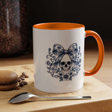 Blue Floral Skull Mug, Gothic Coquette Bow Coffee Cup, Alternative Halloween Gift for Her, Dark Academia Kitchen Decor, Spooky Present