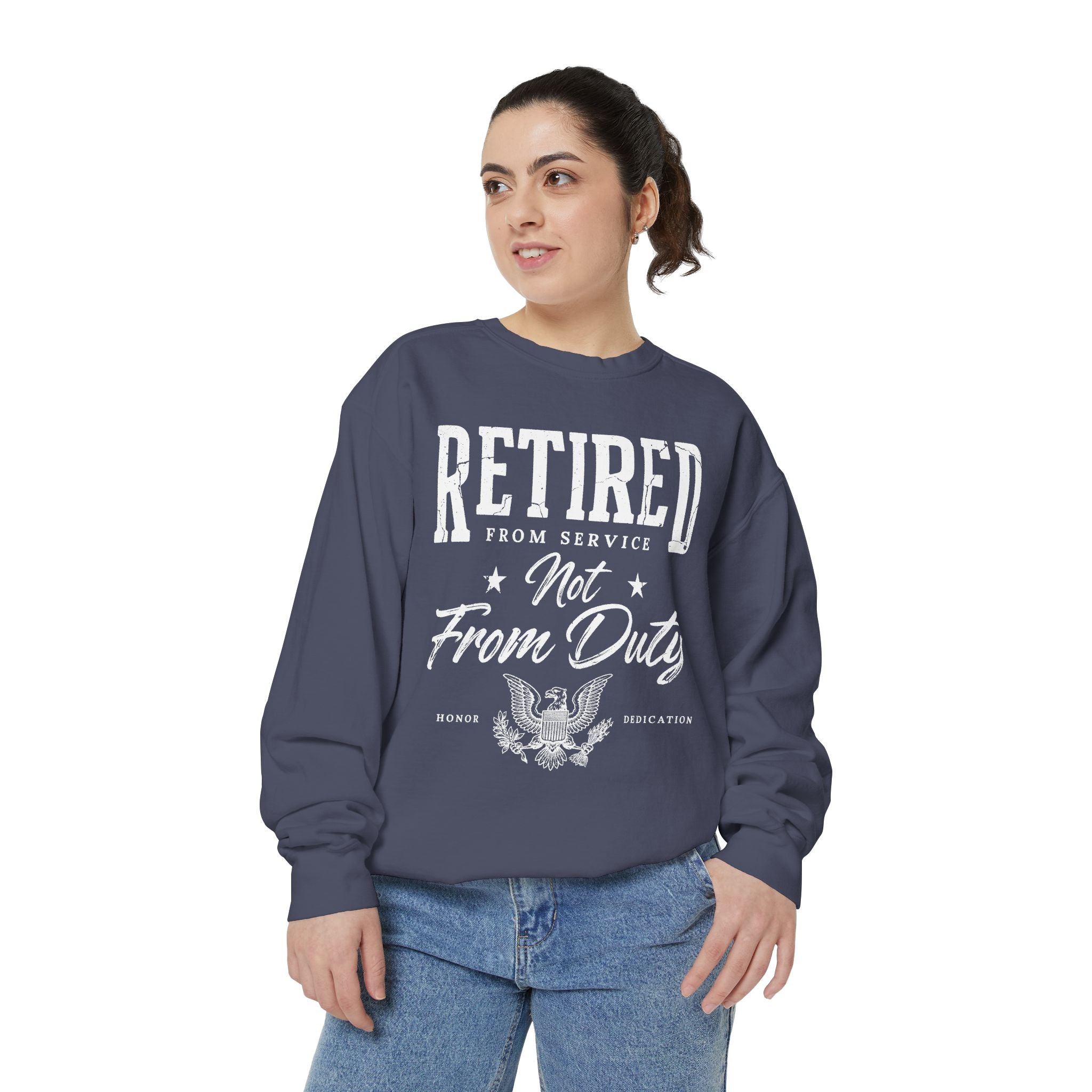 Retired From Service Not From Duty Sweatshirt, Military Retirement Crewneck, Veteran Gift, Patriotic Eagle Veterans Day Pullover for Retiree