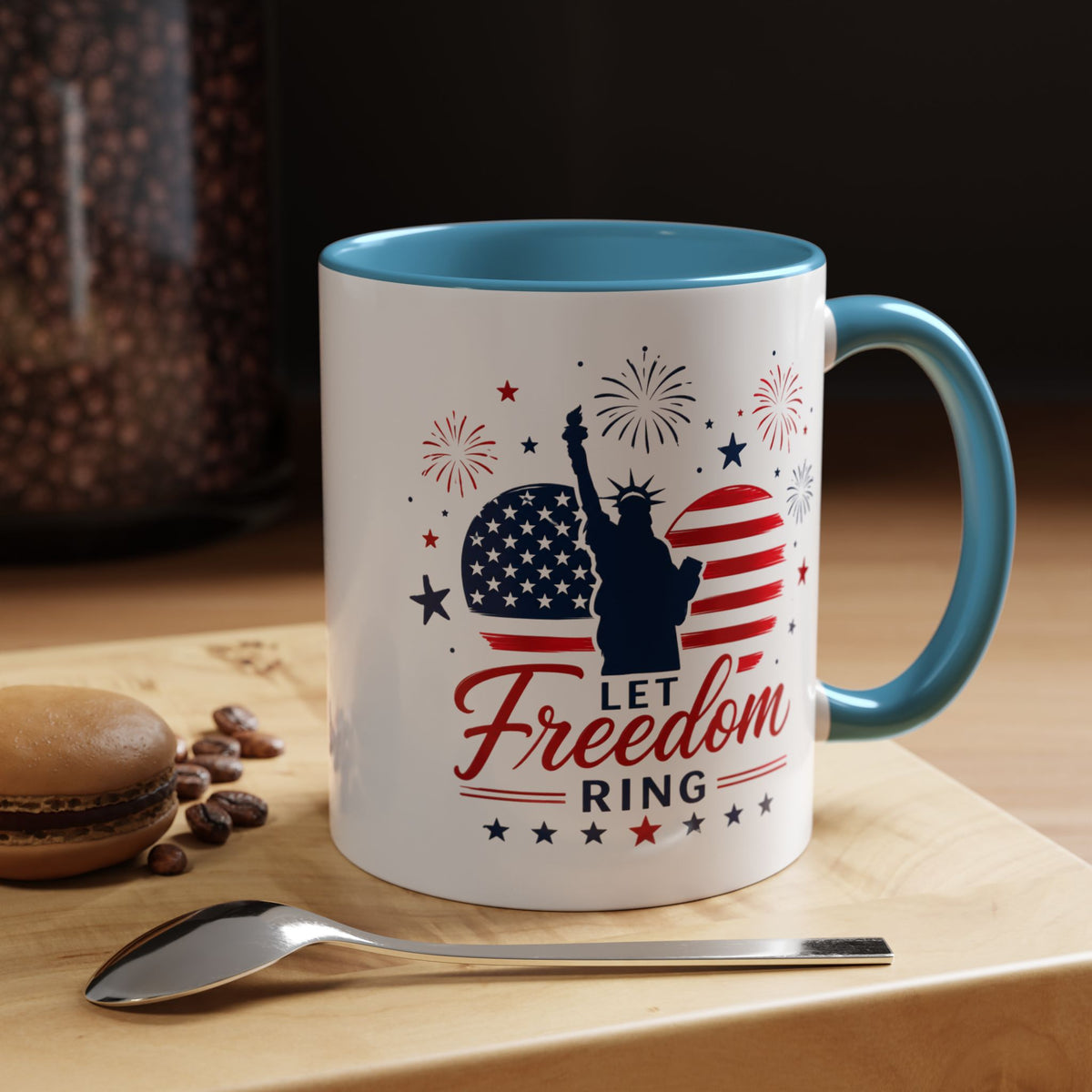 Let Freedom Ring Patriotic Coffee Mug, Statue of Liberty Fourth of July Mug, American Flag Coffee Cup, USA Pride Gift, Independence Day Mug