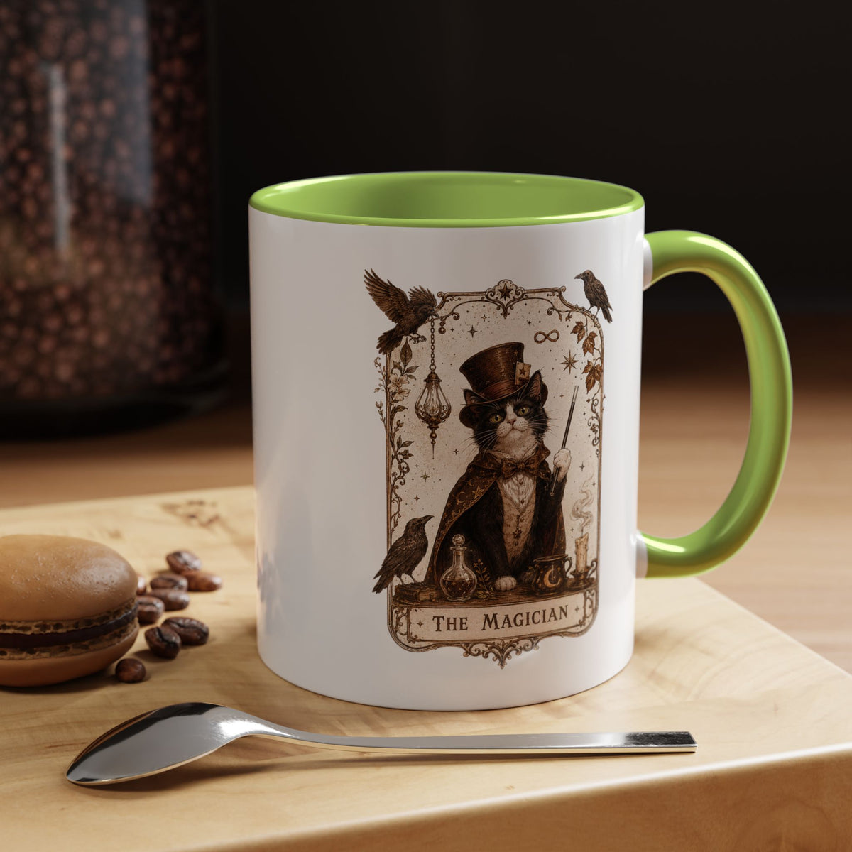 Black Cat Magician Tarot Coffee Mug, Mystic Cat Tarot Card Mug, The Magician Cat Cup, Witchy Gothic Gift for Cat Lovers