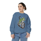 Mountain Bike Cat Sweatshirt, Funny Cycling Kitty Crewneck, Cat Lover Gift, Outdoor Adventure Graphic Cozy Biker Pullover Shirt Top