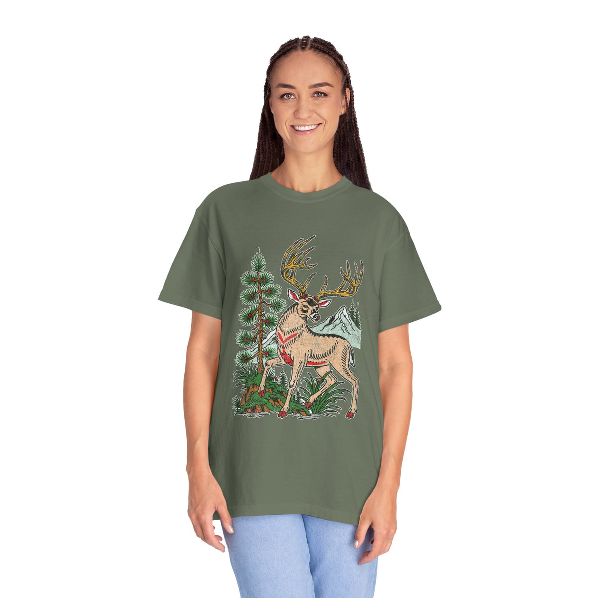 Woodland Deer Shirt, Rustic Stag and Mountain Graphic, Gift for Wildlife Lovers and Hikers, Forest Inspired Cabin Weekend Clothing