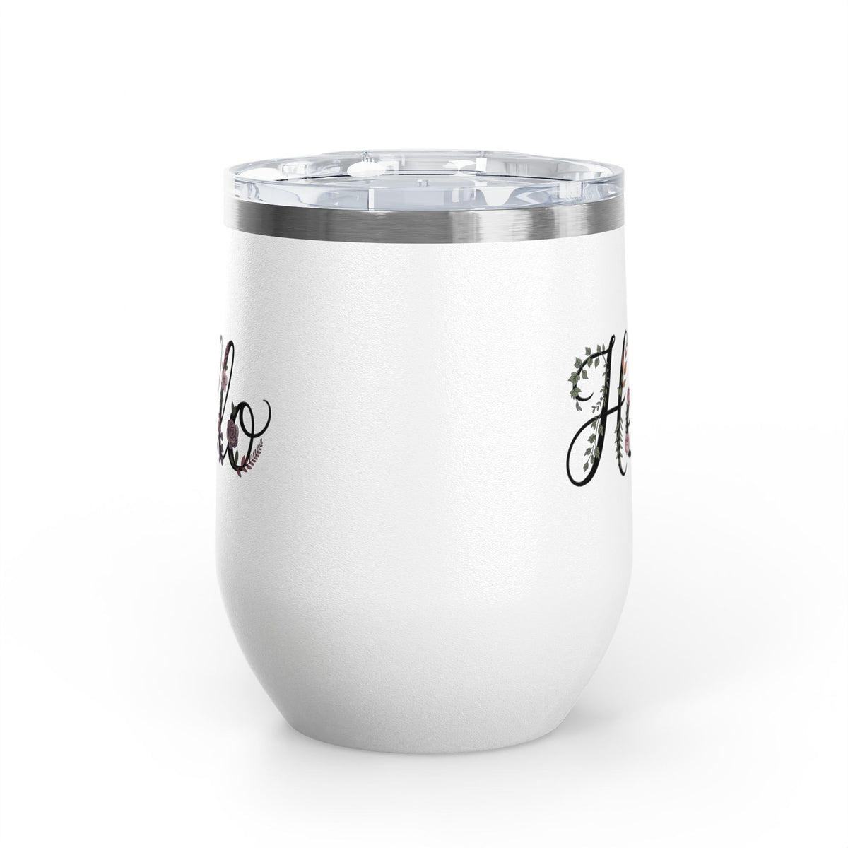 Floral Hello Wine Tumbler, Botanical Drinkware for Women, Spring Coffee Cup, Floral Gift for Her, Cute Everyday Wine Glass