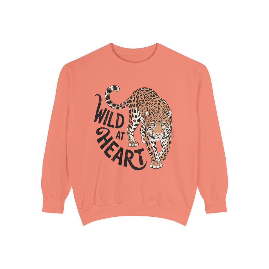 Wild at Heart Leopard Comfort Colors Sweatshirt, Leopard Graphic Crewneck, Animal Lover Sweatshirt, Safari Style Gift