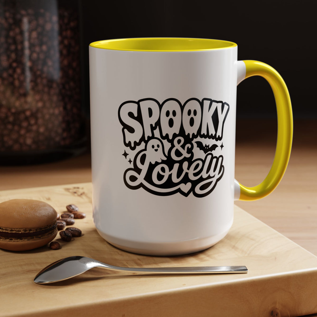 Spooky and Lovely Mug, Cute Ghost Halloween Coffee Cup, Black and White Spooky Season Gift for Her, Gothic Fall Drinkware