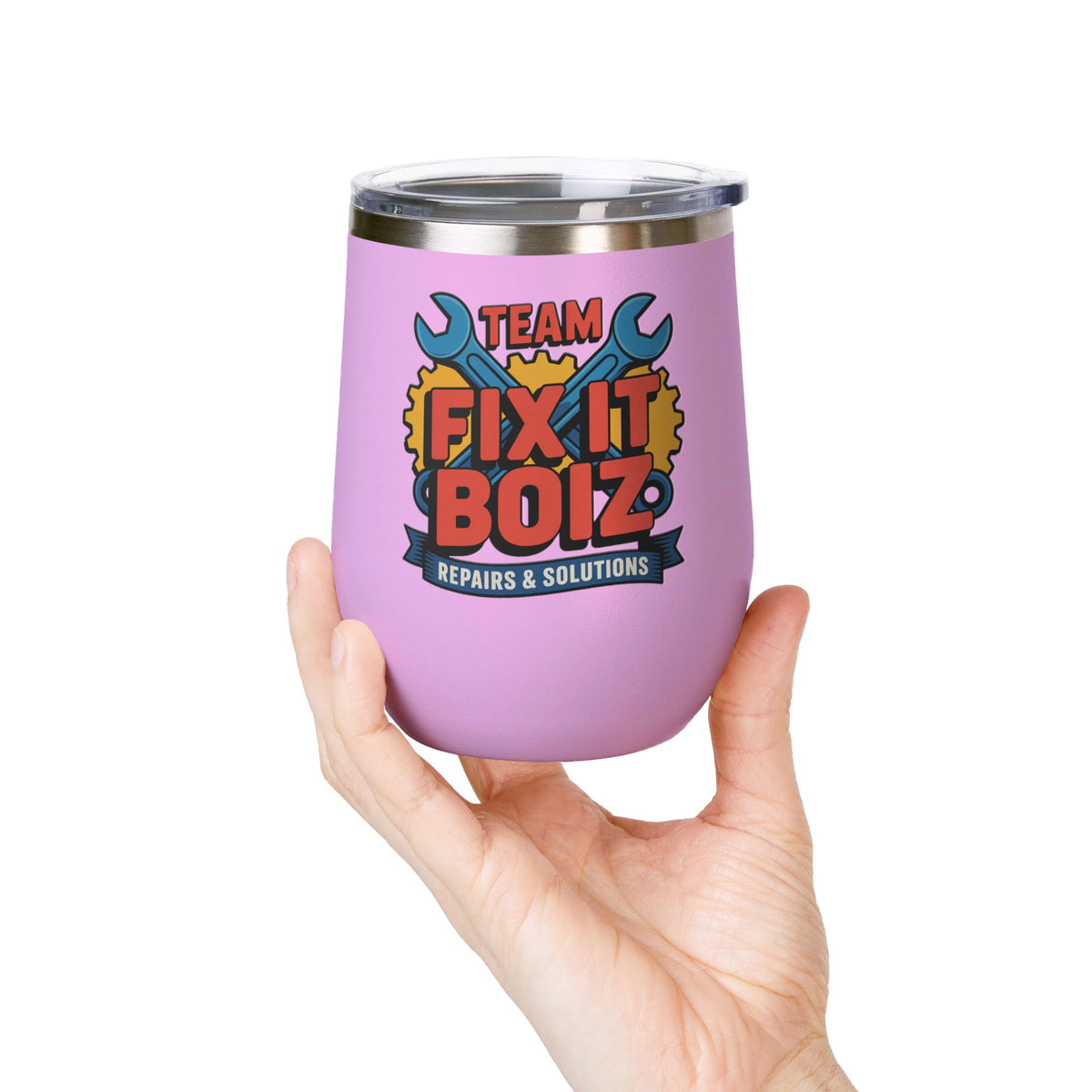 Mechanic Wine Tumbler, Team Fix It Boiz Wrench and Gear Design, Handyman Gift for Dad or a Repair Crew Coworker, Off Duty Workshop Drinkware