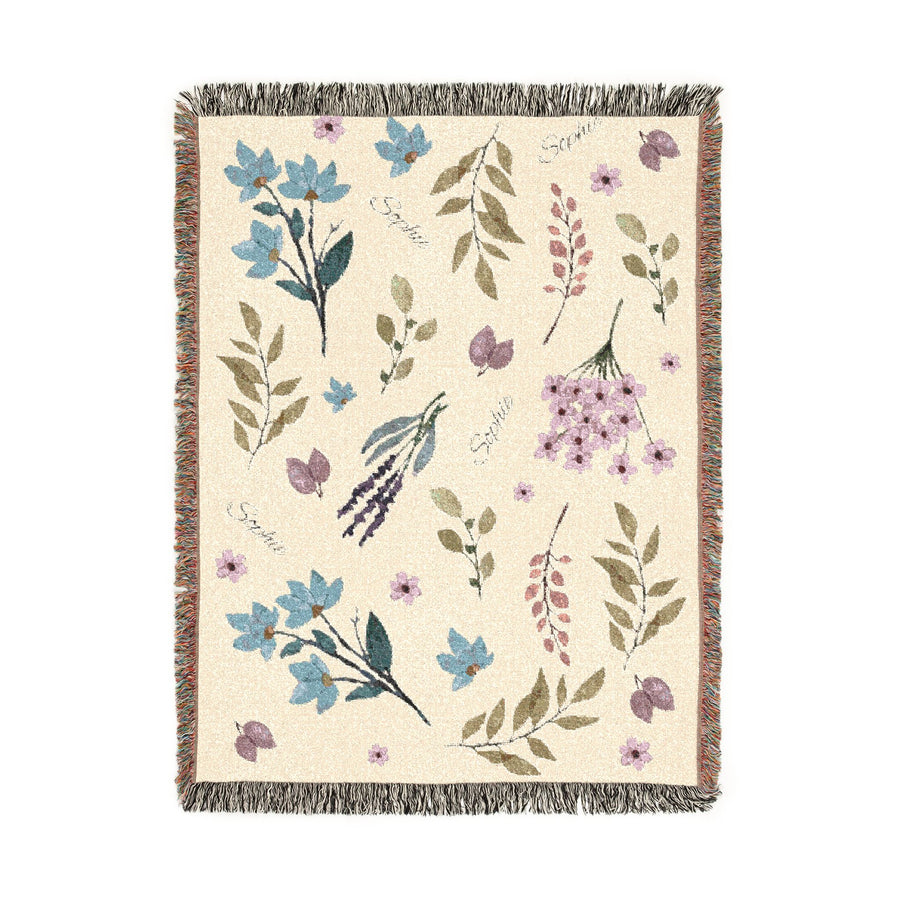 Personalized Botanical Woven Blanket, Custom Name Floral Throw Blanket, Comfort Color Watercolor Wildflower Blanket, Cottagecore Decor Gift