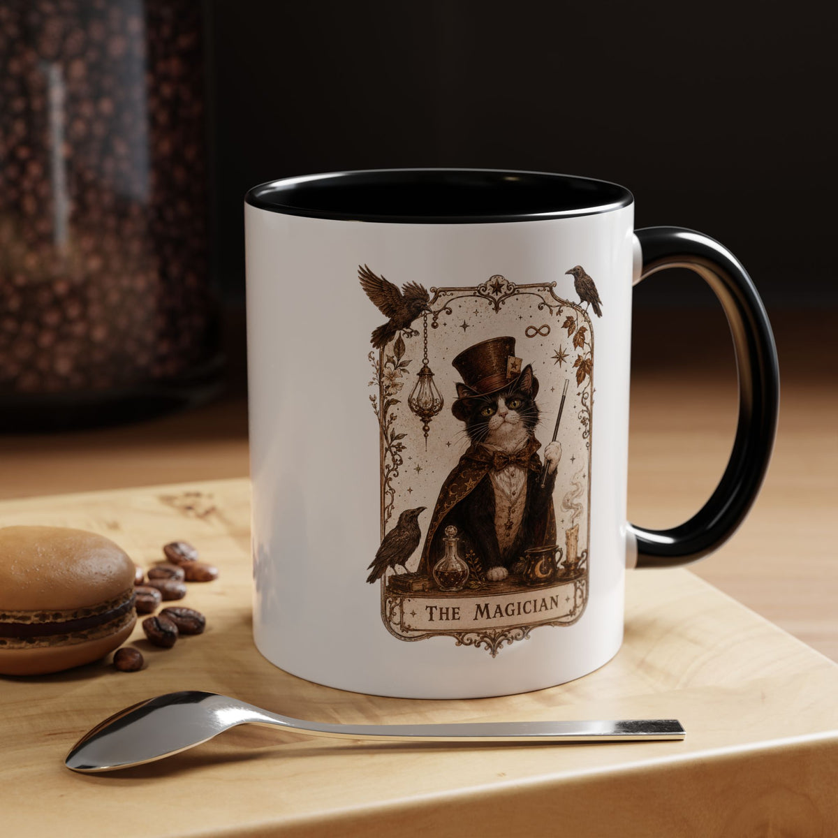Black Cat Magician Tarot Coffee Mug, Mystic Cat Tarot Card Mug, The Magician Cat Cup, Witchy Gothic Gift for Cat Lovers