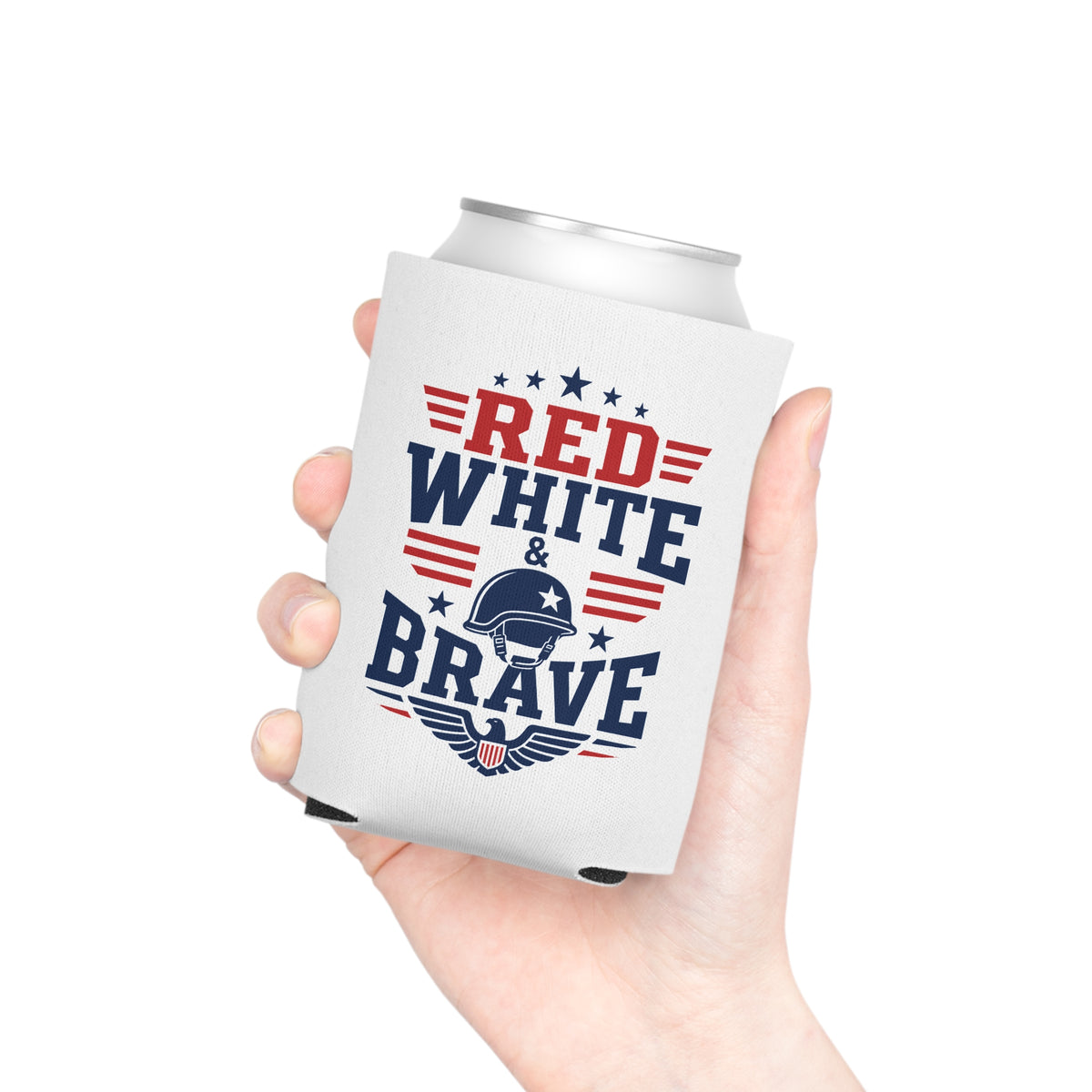 Patriotic Red White Blue Can Cooler, Military Inspired Drink Holder, American Flag Beverage Sleeve, Veteran Gift, USA Party Favor