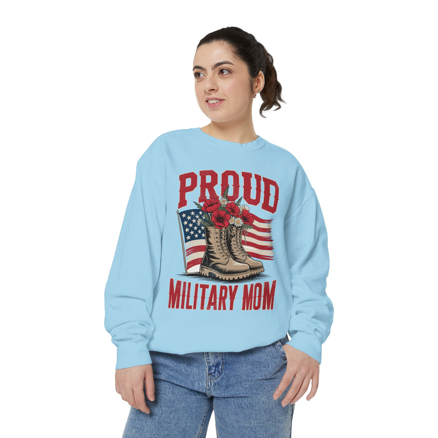 Proud Military Mom Sweatshirt, Patriotic Army Mom Pullover, Gift for Military Mother, Deployment Homecoming Crewneck, Flag Floral Top