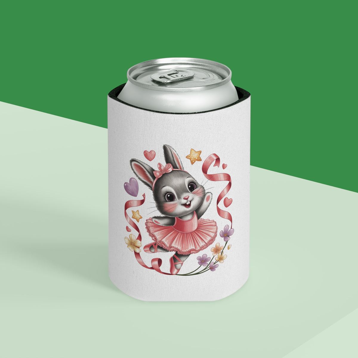 Ballet Bunny Can Cooler, Cute Pink Rabbit Drink Sleeve, Gift for Ballerinas, Dance Students, Bunny Lovers and Ballet Besties