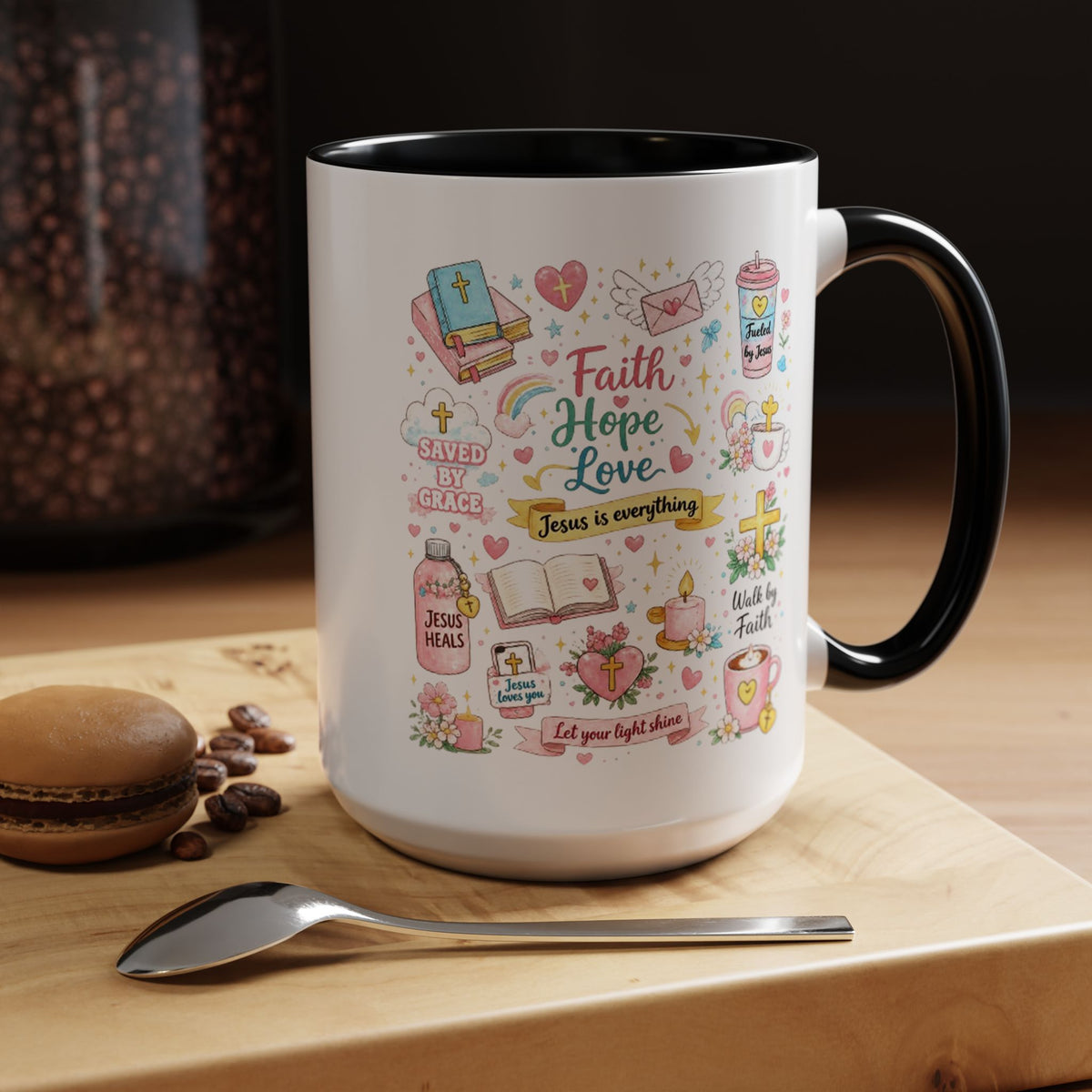 Christian Faith Hope Love Mug, Inspirational Bible Verse Coffee Mug, Jesus Is Everything Gift, Religious Mug for Women
