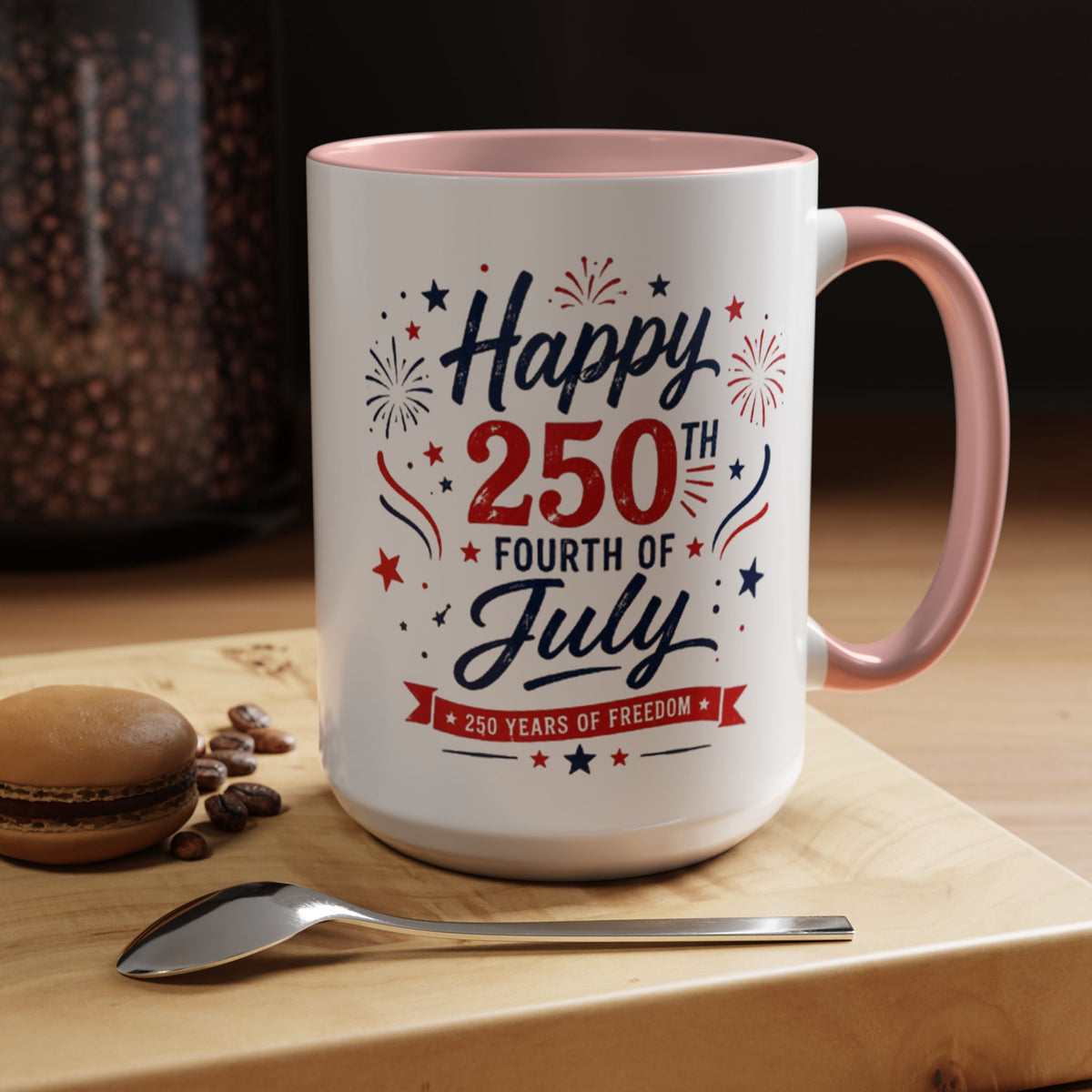 Happy 250th Fourth of July Coffee Mug, Semiquincentennial Gift for History Lovers, 1776 to 2026 Patriotic Ceramic Tea Cup