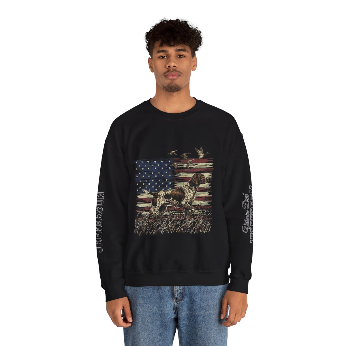Personalized Patriotic Dog Sweatshirt, Custom Family Name Pullover, American Flag Dog Crewneck, USA Dog Lover Gift, Fourth of July Shirt