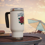 Mommy Rose Travel Mug with Handle, Pink Floral Coffee Cup, Sweet Gift for Mom, Mother's Day, Birthday and Everyday Coffee for Her