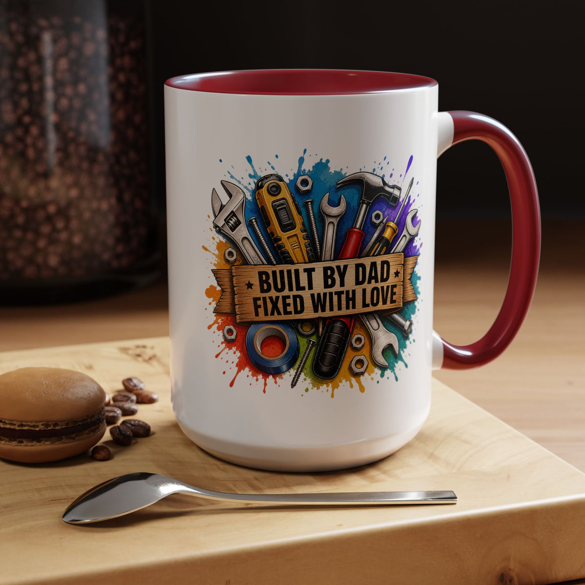 Built by Dad Fixed with Love Mug, Handyman Dad Coffee Mug, Father's Day Gift for Carpenter Mechanic DIY Dad, Workshop Mug