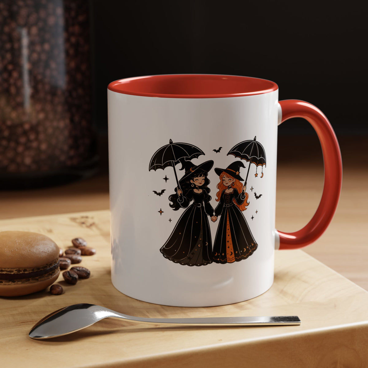 Witch Best Friends Mug, Gothic Halloween Black Accent Coffee Cup, Cute Matching Costume Gift for Bestie, Sister, Girlfriend or Partner