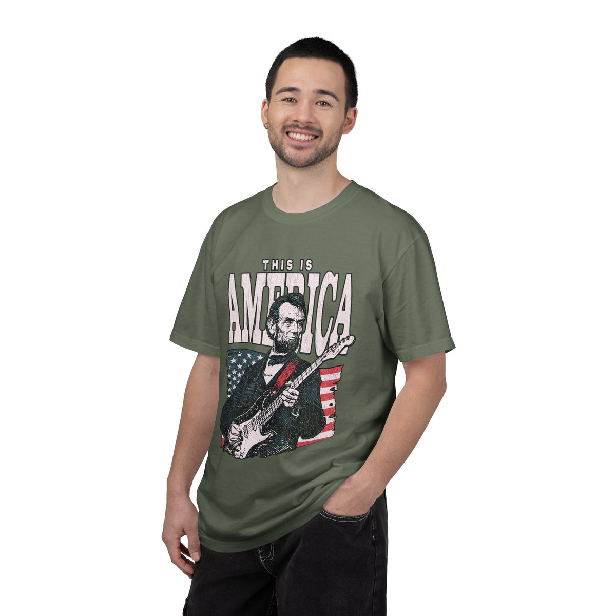 Abraham Lincoln Guitar Shirt, Funny This Is America Graphic, Gift for History Teachers and Music Lovers, Fourth of July Party Outfit