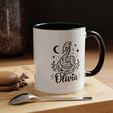 Personalized Snake Mug with Name, Celestial Serpent Coffee Cup, Custom Witchy Gift for Snake Lover, Gothic Botanical Birthday Gift