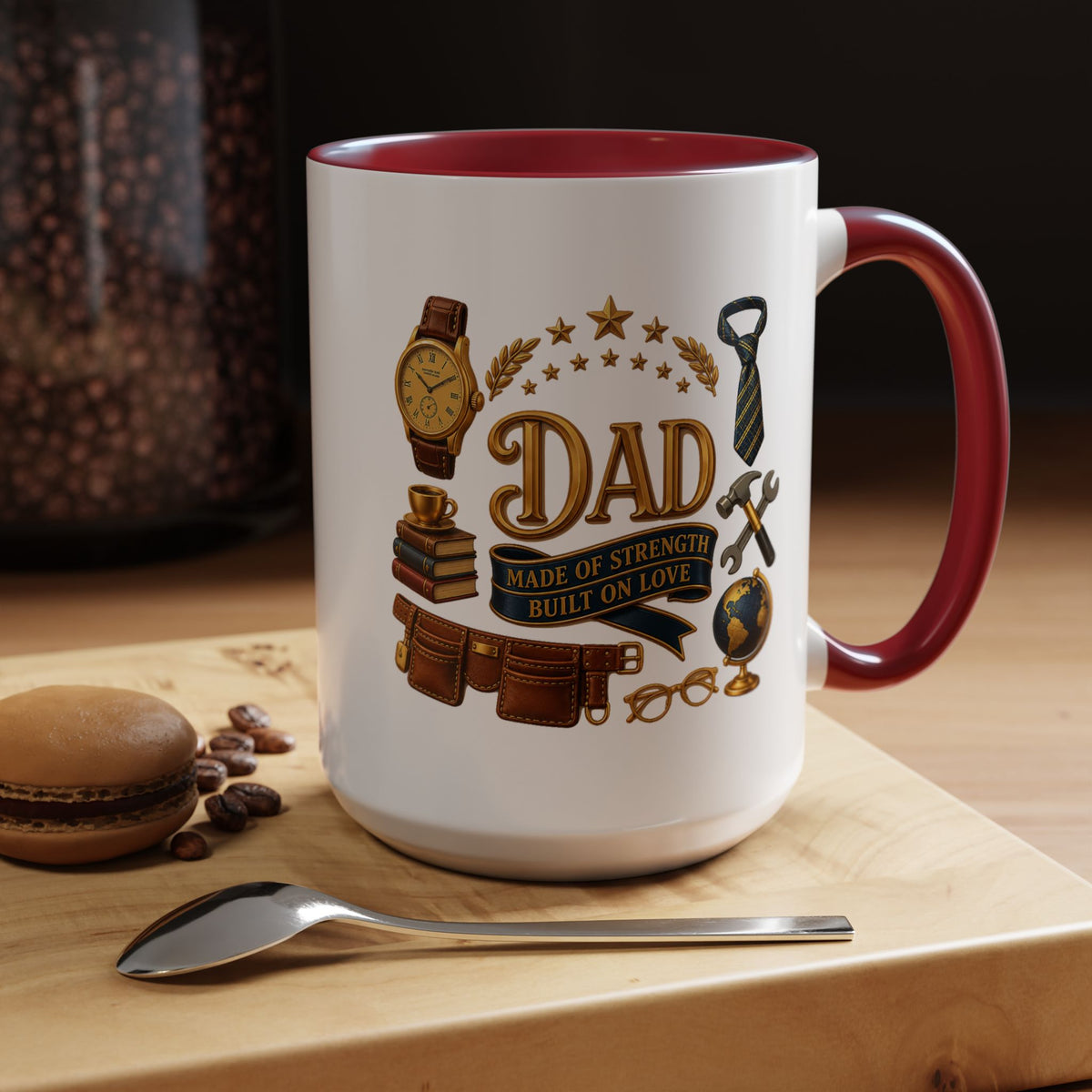 Best Dad in the World Coffee Mug, Father's Day Gift from Daughter or Son, Handy Papa Birthday Ceramic Tea Cup with Tools and Watch