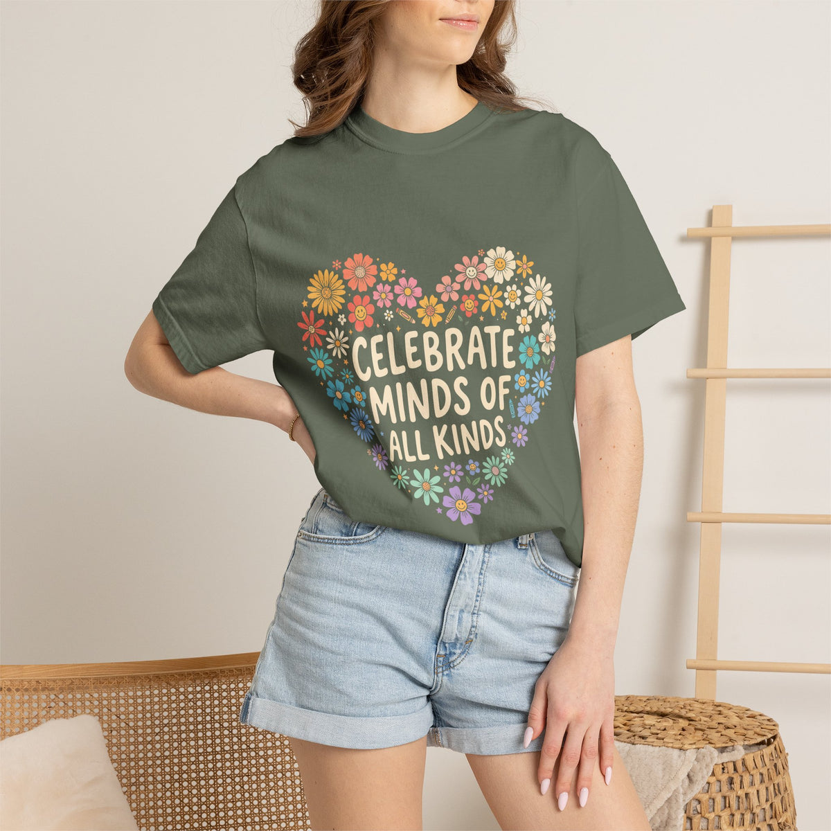 Comfort Colors Celebrate Minds of All Kinds Shirt, Autism Acceptance Flower Heart Tee, Neurodiversity Awareness Shirt, Teacher Gift