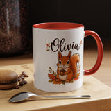 Personalized Squirrel Mug with Name, Autumn Woodland Coffee Cup, Cute Fall Animal Gift for Daughter, Nature Lover Birthday Keepsake