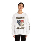 Personalized Proud Mom Sweatshirt, Custom Military Mom Pullover, American Flag Heart Crewneck, Military Mom Gift, Patriotic Mother Shirt