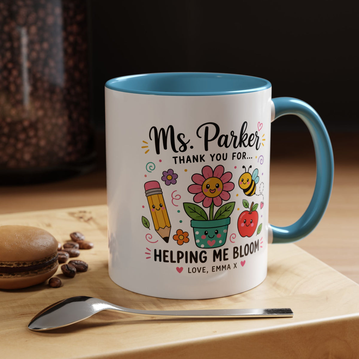 Personalized Teacher Appreciation Mug, Custom Teacher Thank You Coffee Mug, Helping Me Bloom Gift, End of School Year Teacher Gift