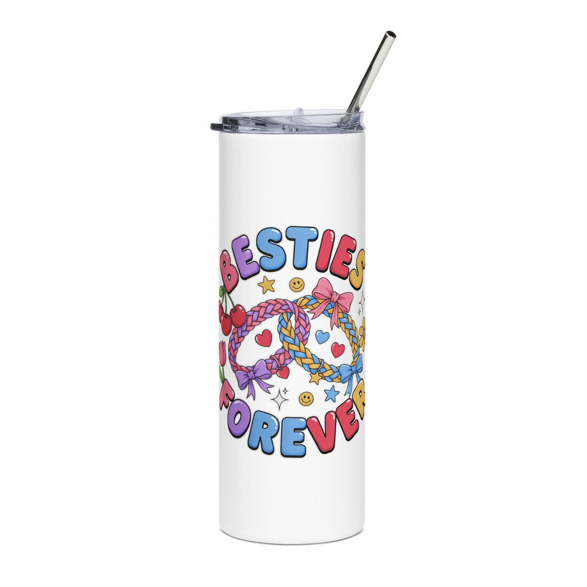 Besties Forever Skinny Tumbler, Colorful Friendship Cup, Cute Best Friend Gift, BFF Birthday Present for Besties and Coffee Lovers