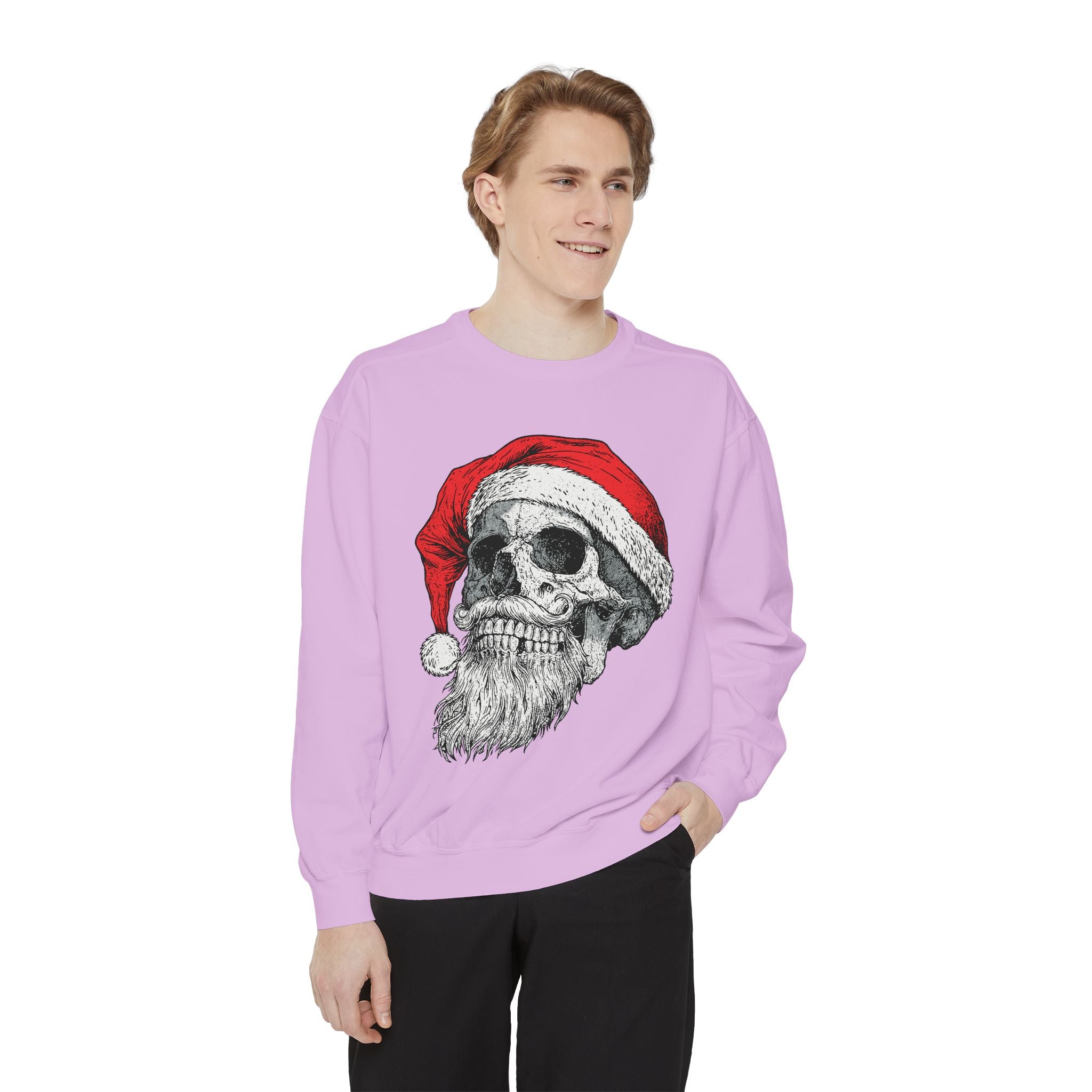Skull Santa Sweatshirt, Gothic Christmas Crewneck, Creepy Holiday Skeleton Pullover, Alternative Xmas Gift for Metalhead or Horror Fan